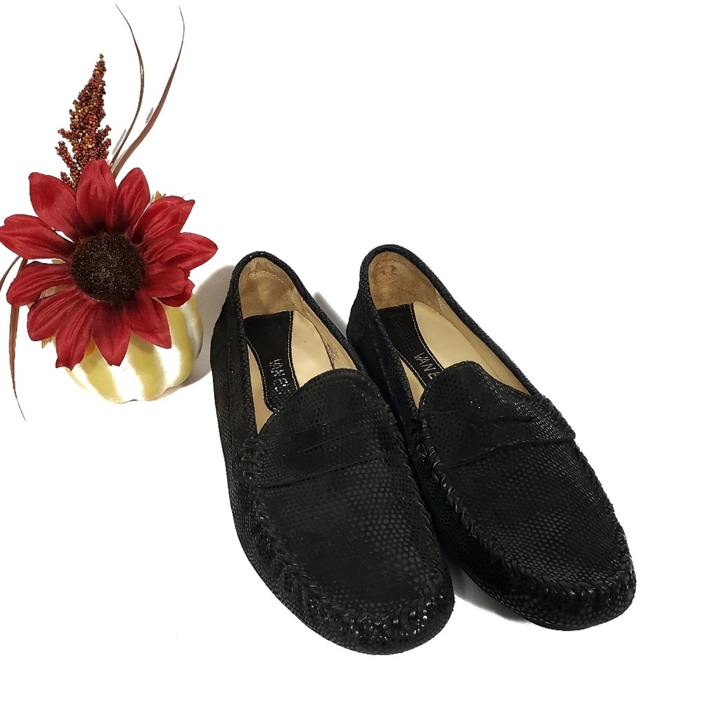 VanEli Textured Black Penny Loafers 9A Slim